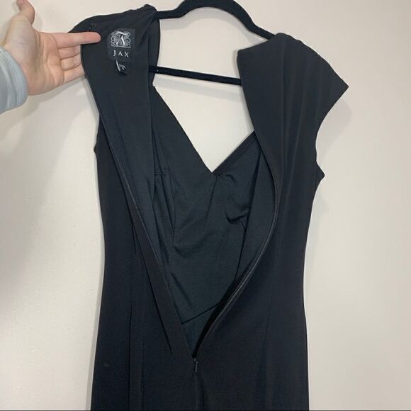 JAX Black Evening Cocktail Dress Cap Sleeve Ruched - Picture 9 of 11